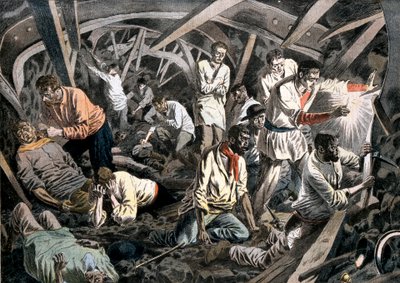Górnicy uwięzieni pod ziemią przez zawalony dach, Courrieres Mines, Pas-de-Calais, Francja, 1906 autorstwa Unbekannt