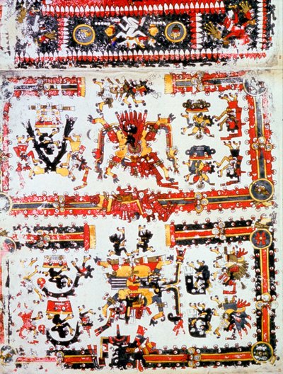 Codex Borgianus ukazujący konfrontujące się bóstwa, Mixtec, prekolumbijski Meksyk, XII-XVI wiek autorstwa Unbekannt