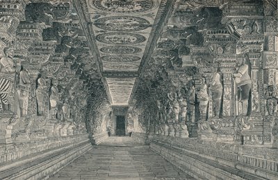 Kolumnada we wnętrzu świątyni hinduskiej na wyspie Rameswaram w południowych Indiach, ok. 1903 r., autorstwa Unbekannt