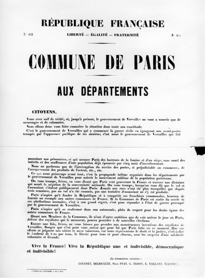 Commune de Paris, z francuskich plakatów politycznych Komuny Paryskiej, maj 1871 autorstwa Unbekannt