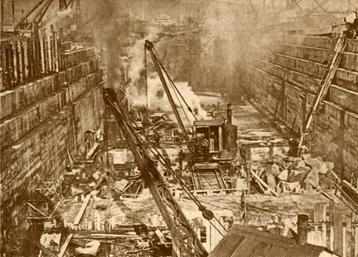 Budowa suchego doku w Swansea, ok. 1930. autorstwa Unbekannt