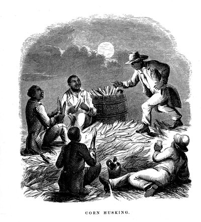 Łuskanie kukurydzy, czarni robotnicy łuskający kukurydzę, południowe Stany Zjednoczone, ok. 1850 r autorstwa Unbekannt