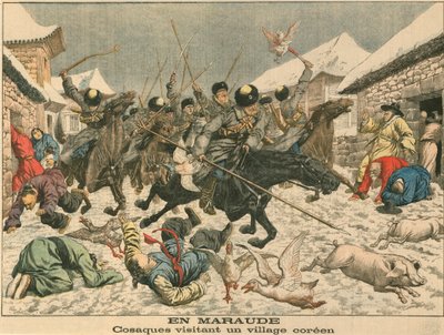 Kozacy terroryzujący wioskę koreańską, wojna rosyjsko-japońska, 1904 autorstwa Unbekannt