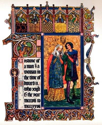 Kostium mężczyzny i kobiety w czasach Edwarda II, 1909 autorstwa Unbekannt