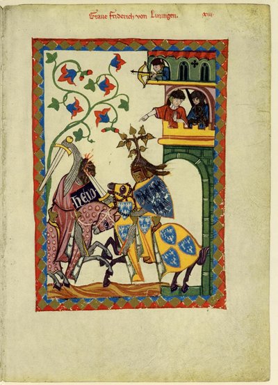 Hrabia Friedrich II von Leiningen z Codex Manesse, między 1305 a 1340 autorstwa Unbekannt