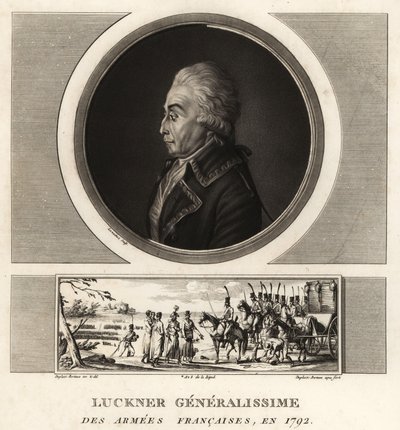 Hrabia Nicolas Luckner, generał francuskiej rewolucji, Generalissime des Armees Francaises, stracony w 1794 roku autorstwa Unbekannt