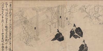 Dworzanie odwiedzają świątynię grobową Sugawara no Michizane..., ca. 1300. autorstwa Unbekannt