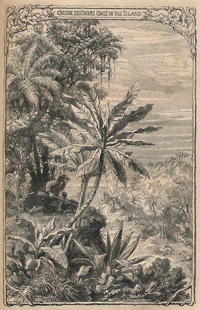 Crusoe odkrywa kozy na wyspie, ok. 1870 r. autorstwa Unbekannt