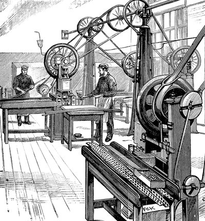 Wycinanie krążków monetarnych z metalowych pasków, Royal Mint, Londyn, 1897 autorstwa Unbekannt