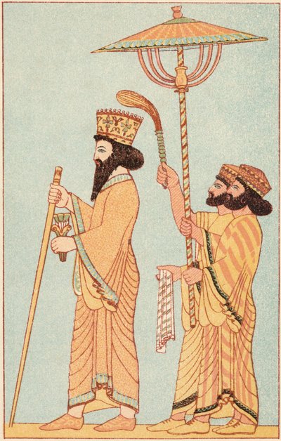 Dariusz I 548-486 pne Achemenid, król Persji od 521, ze sługami, 1881 autorstwa Unbekannt