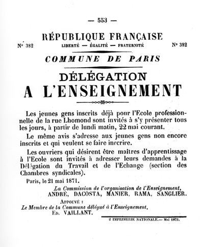 Delegacja a LEnseignement, z francuskich plakatów politycznych Komuny Paryskiej, maj 1871 autorstwa Unbekannt