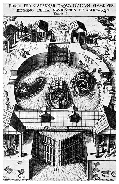 Projekt zawiasowych śluz do kanału autorstwa Leonarda da Vinci, XV wiek 1956 autorstwa Unbekannt
