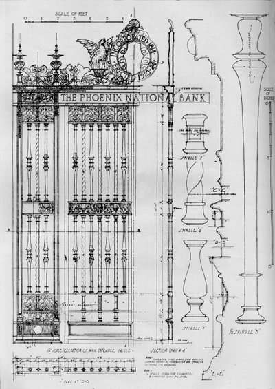 Szczegółowy rysunek kraty głównych drzwi wejściowych, Phoenix National Bank, 1924 autorstwa Unbekannt