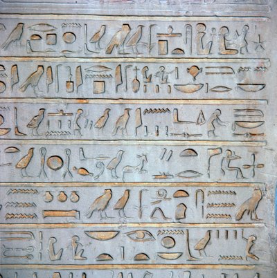 Fragment egipskich hieroglifów ze steli grobowej autorstwa Unbekannt