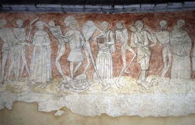 Fragment fresku przedstawiającego Dance Macabre, bd. Kościół św. Roberta w La Chaise Dieu (Chaise-Dieu, Haute Loire). autorstwa Unbekannt