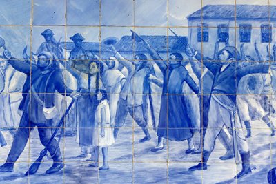 Fragment mozaiki przedstawiający ludzi Cachoeira dopingujących księcia Pedro, który doprowadził Brazylię do niepodległości, Cachoeira, Brazylia autorstwa Unbekannt