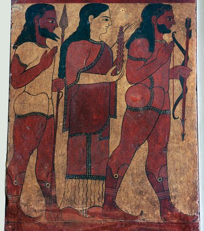 Fragment etruskiego malarstwa grobowego przedstawiającego Ceres z opiekunami, VI wiek pne autorstwa Unbekannt