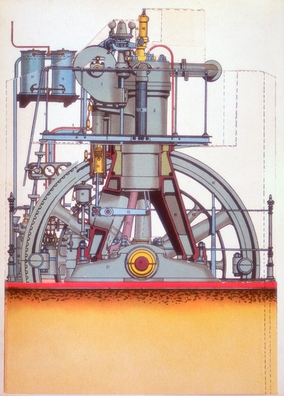 Silnik Diesla: silnik spalinowy wynaleziony przez Rudolpha Diesela w 1897 c1910 autorstwa Unbekannt
