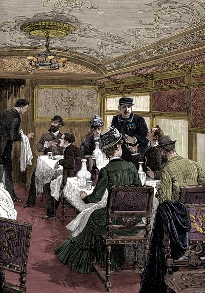 Wagon restauracyjny w Orient Expressie, ok. 1885 r. autorstwa Unbekannt