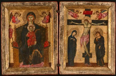 Dyptyk Madonna z Dzieciątkiem na tronie i Ukrzyżowanie, 127585. autorstwa Unbekannt