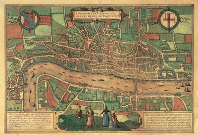 Najwcześniejsza wydrukowana mapa Londynu, 1574 autorstwa Unbekannt