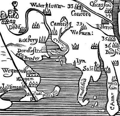 Wczesna mapa Massachusetts Bay, USA autorstwa Unbekannt