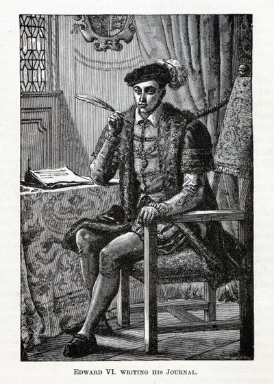 Edward VI piszący swój Dziennik, 1882 r. autorstwa Unbekannt