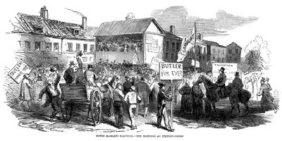 Awantury wyborcze w Stepney Green podczas wyborów w Tower Hamlets, Londyn, 1852 r. autorstwa Unbekannt