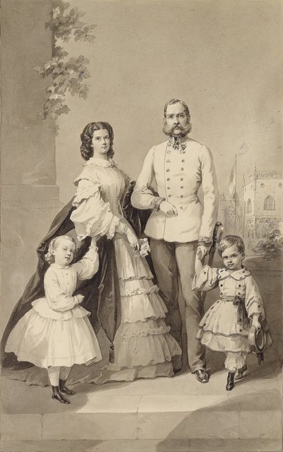 Cesarz Franciszek Józef I z cesarzową Elżbietą i ich dziećmi…, ok. 1860 r. autorstwa Unbekannt