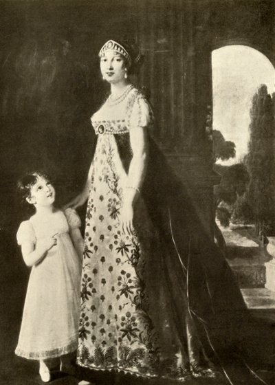 Suknia empirowa i sukienka dziecięca obszyte koronką walentynkową, 1804, 1937. autorstwa Unbekannt