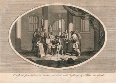 Anglia po raz pierwszy podzielona na hrabstwa, setki i dziesięciny przez Alfreda Wielkiego, ok. 1880 r. 1793 r autorstwa Unbekannt