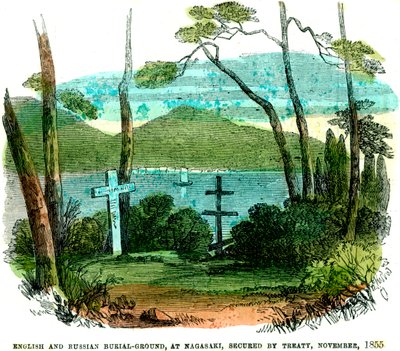 Angielski i rosyjski cmentarz w Nagasaki, zabezpieczony traktatem, listopad 1855, 1856 autorstwa Unbekannt