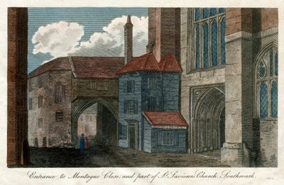 Wejście do Montague Close i część kościoła St Saviors Church, Southwark, Londyn, 1814 autorstwa Unbekannt