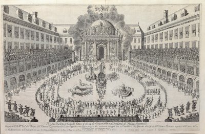 Balet jeździecki na dziedzińcu wiedeńskiego Hofburga, 1667. autorstwa Unbekannt
