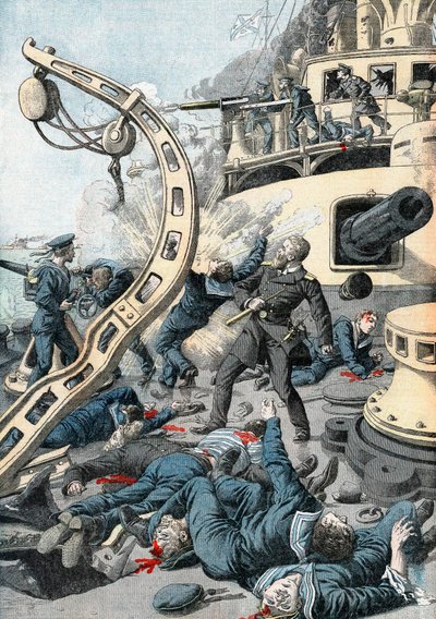 Wybuch na rosyjskim okręcie wojennym, wojna rosyjsko-japońska, 1904-5 autorstwa Unbekannt