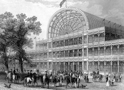 Zewnętrzna część północnego transeptu Crystal Palace w Londynie, zbudowanego na Wielką Wystawę, 1851 autorstwa Unbekannt