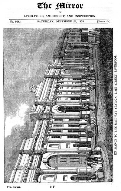 Fasada stacji Lime Street, Liverpool, 1838 autorstwa Unbekannt