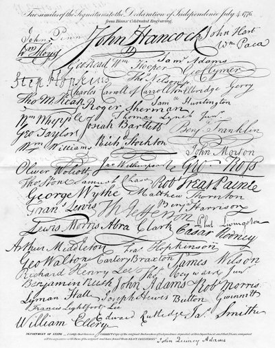 Faksymile podpisów do Deklaracji Niepodległości, 4 lipca 1776 r autorstwa Unbekannt
