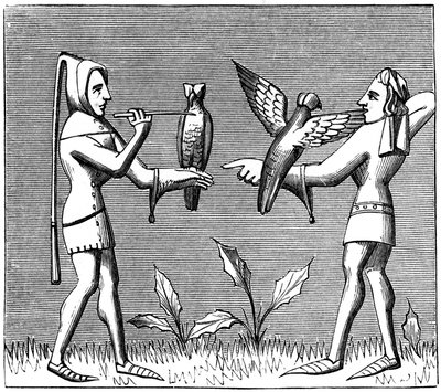 Sokolnicy ubierający swoje ptaki, XIV wiek 1849 autorstwa Unbekannt