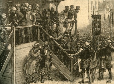 Ojciec John Murphy prowadził swoich lokatorów do głosowania w wyborach uzupełniających do Clare, Irlandia, 1828/1890. autorstwa Unbekannt