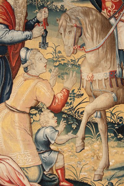 Flamandzki gobelin. Seria Historia Hannibala. Hannibal we Włoszech (Aníbal en Italia). Trzeci gobelin z zachowanych. Modele Anonimowy mistrz Holandii. Warsztaty produkcyjne w Brukseli. Około 1570. Tkanina Wełna i jedwab. 6,5/7 wypaczeń na cm. Rozmiar autorstwa Unbekannt