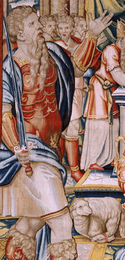 Flamandzki gobelin. Seria Historia Hannibala. Przysięga Hannibala (Juramento de Aníbal). Pierwszy gobelin z serii. Bajki anonimowego mistrza Holandii. Warsztaty produkcyjne w Brukseli. Około 1570. Tkanina Wełna i jedwab, 6,5/7 osnowy na cm. Rozmiar 34 autorstwa Unbekannt