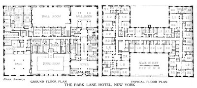 Plany pięter, Park Lane Hotel, Nowy Jork, 1924 autorstwa Unbekannt