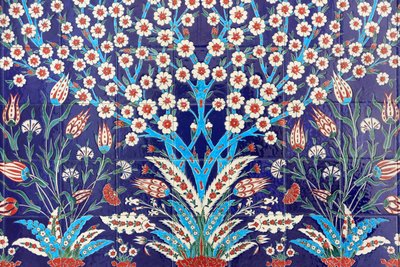 Kwiaty. Jeden z 80 paneli Iznikpanels - bogato zdobionych płytek ceramicznych popularnych w XVI wieku - które są charakterystyczne dla budynków cesarskich i sakralnych Stambułu. Meczet Szejka Zayeda. 1995. Emirat Abu Zabi autorstwa Unbekannt