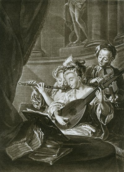 Flet, skrzypce i chitarron George Frederick Handel jako młody muzyk w Hamburgu, XVIII w. autorstwa Unbekannt