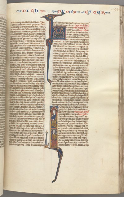 Fol. 199r, Estera, inicjał historyczny, dwie siedzące postacie męskie, ok. 199r. 1275-1300. autorstwa Unbekannt