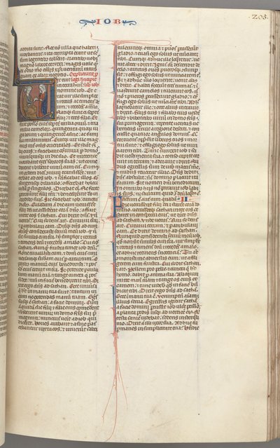 Fol. 205r, Hiob, inicjał historyczny V, Hiob na gnoju obdarzony złotym kolczykiem, ok. 205r. 1275-1300. autorstwa Unbekannt