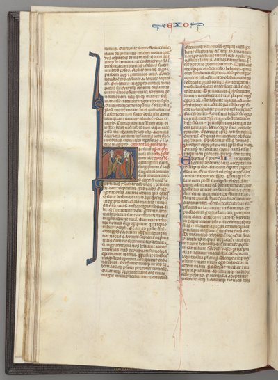 Fol. 20v, Exodus, inicjał historyczny H, Mojżesz i dwaj wyznawcy z tablicami prawa, c. 127 autorstwa Unbekannt