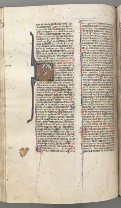 Fol. 220v, Psalm 38, historyczny inicjał D, Dawid klęczący, wskazujący na popiersie Boga w górze, c. 1 autorstwa Unbekannt