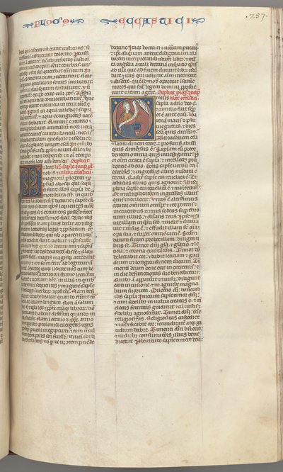 Fol. 257r, Ecclesiasticus, inicjał historyczny O, Syrach siedzący ze zwojem, u góry popiersie Boga, autorstwa Unbekannt
